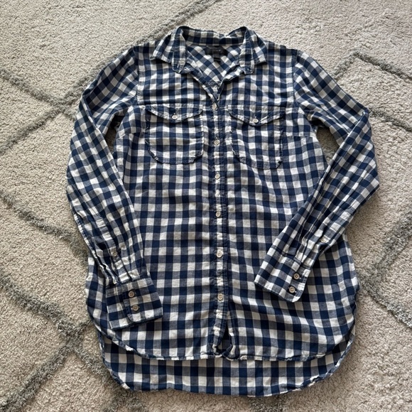 J Crew and The Limited button front checker gingham shirts blue white green XS - Picture 3 of 12